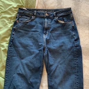 Dark wash, AEO mom jeans: size 8 long